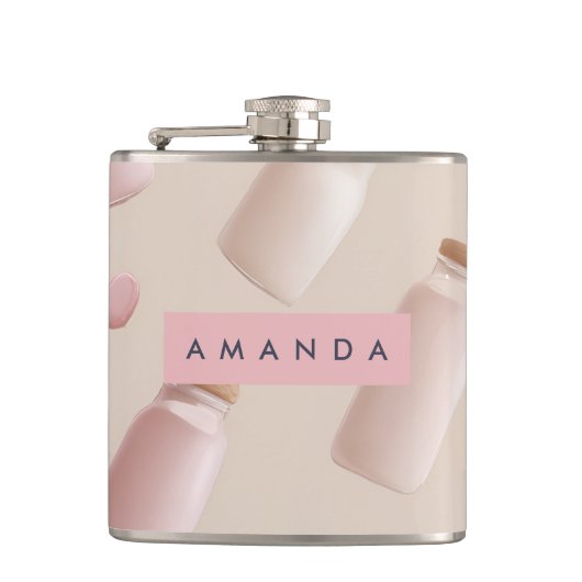 可愛パーソナライズされたいピンクのクッキーとストロベリーミルク フラスク (正面)