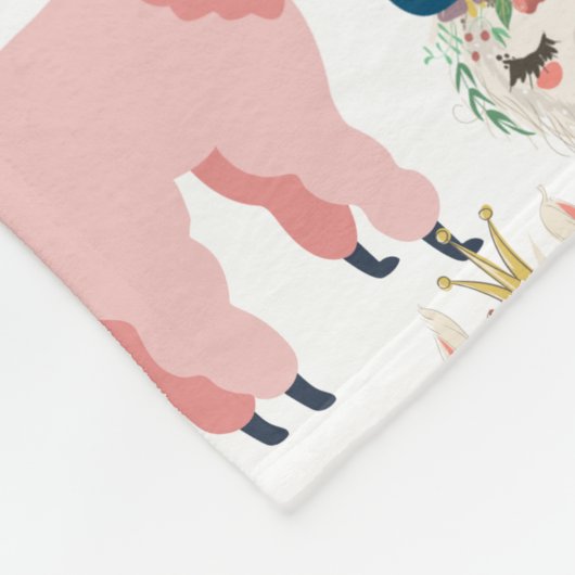 可愛パーソナライズされたいピンクのラマと緑のサボテン フリースブランケット (角)