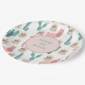 可愛パーソナライズされたいピンクのラマと緑のサボテン ペーパープレート (アングル)