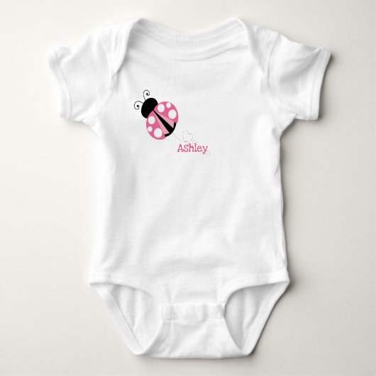 可愛パーソナライズされたいピンクのレディバグ ベビーボディスーツ (正面)