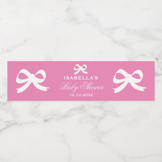可愛パーソナライズされたいピンクの弓結び赤ちゃんシャワーパーティー ペットボトルラベル (シングルラベル)