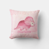 可愛パーソナライズされたいピンクの恐竜 クッション (正面)