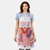 可愛パーソナライズされたいピンクの紫が大好き エプロン (着用した状態)