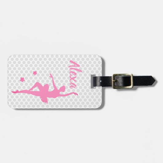 可愛パーソナライズされたいピンクキッズバレリーナ荷物タグ ラゲッジタグ (正面横)