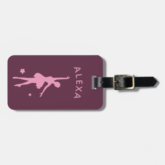 可愛パーソナライズされたいピンクキッズバレリーナ荷物タグ ラゲッジタグ (正面横)