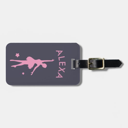 可愛パーソナライズされたいピンクキッズバレリーナ荷物タグ ラゲッジタグ (正面横)