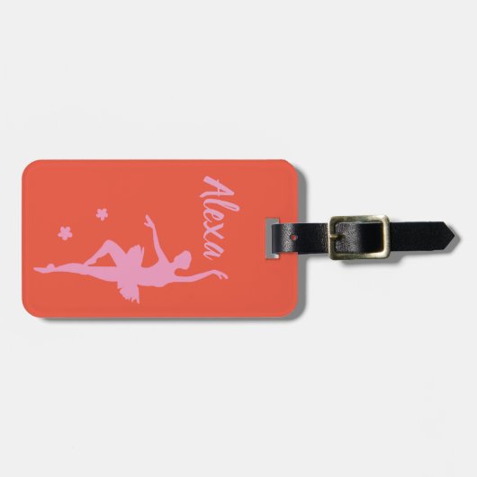 可愛パーソナライズされたいピンクキッズバレリーナ荷物タグ ラゲッジタグ (正面横)