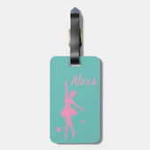 可愛パーソナライズされたいピンクキッズバレリーナ荷物タグ ラゲッジタグ (裏面縦)