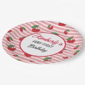 可愛パーソナライズされたいピンクストライプさくらんぼ ペーパープレート (アングル)