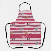 可愛パーソナライズされたいピンクストライプ猫好き エプロン (正面)