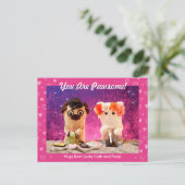 可愛パーソナライズされたいピンクハート写真モダン ポストカード (スタンド正面)