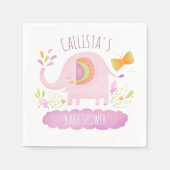 可愛パーソナライズされたいピンク象の赤ちゃんシャワー スタンダードカクテルナプキン (正面)