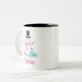 可愛パーソナライズされたいピンク雪だるま ツートーンマグカップ (正面左)