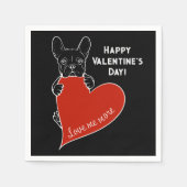 可愛パーソナライズされたいフランス犬と赤いハート スタンダードカクテルナプキン (正面)