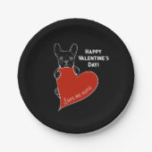 可愛パーソナライズされたいフランス犬と赤いハート ペーパープレート (正面)