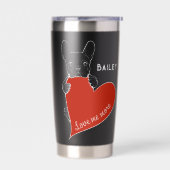 可愛パーソナライズされたいフランス犬と赤いハート 保温保冷タンブラー (左面)