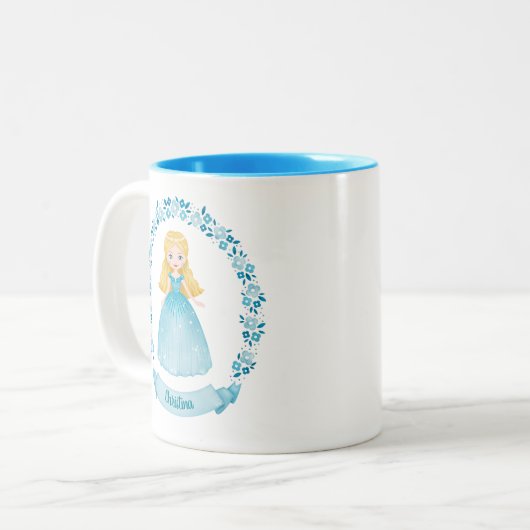 可愛パーソナライズされたいブループリンセス ツートーンマグカップ (正面左)