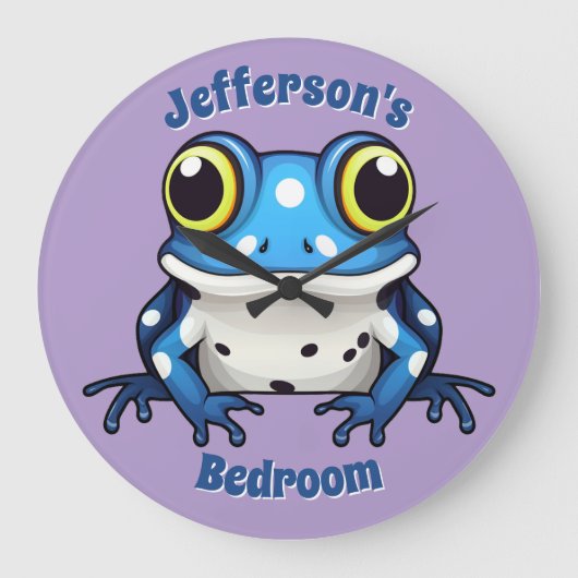 可愛パーソナライズされたいブルー水玉模様壁時計 ラージ壁時計 (正面)