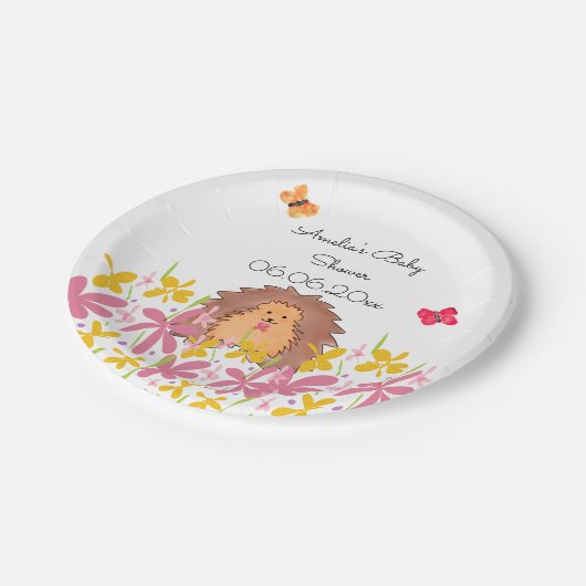 可愛パーソナライズされたいヘッジホッグ赤ちゃんシャワー ペーパープレート (アングル)