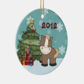 可愛パーソナライズされたいベビーの最初のクリスマスホース セラミックオーナメント (右)