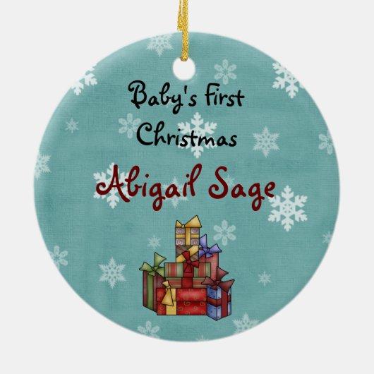 可愛パーソナライズされたいベビーの最初のクリスマスホース セラミックオーナメント (裏面)