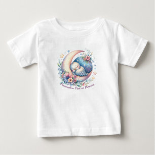 可愛パーソナライズされたいベビーの鳥が月に眠る ベビーTシャツ