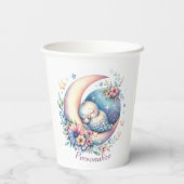 可愛パーソナライズされたいベビーの鳥が月に眠る 紙コップ (裏面)