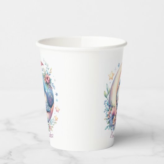 可愛パーソナライズされたいベビーの鳥が月に眠る 紙コップ (左)