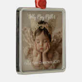 可愛パーソナライズされたいベビー初の妖精のクリスマス メタルオーナメント (右)