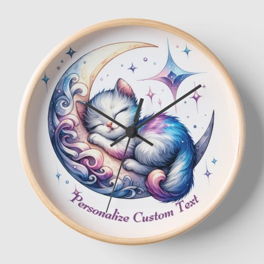 可愛パーソナライズされたいベビー子ネコが月に寝る 壁時計 (正面)