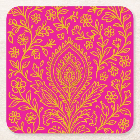 可愛パーソナライズされたいペイズリーフローラプリント手帳 スクエアペーパーコースター (正面)