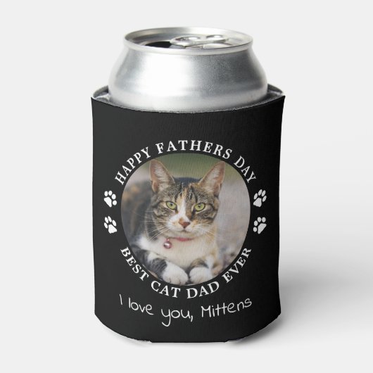 可愛パーソナライズされたいペットフォトファーザーズ猫パパ 缶クーラー (缶正面)