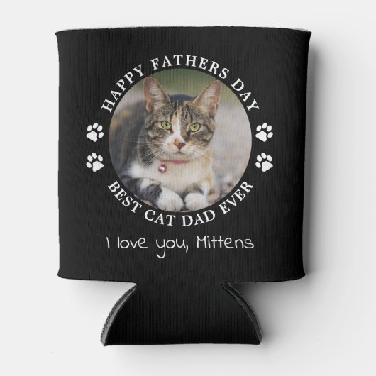 可愛パーソナライズされたいペットフォトファーザーズ猫パパ 缶クーラー (正面)
