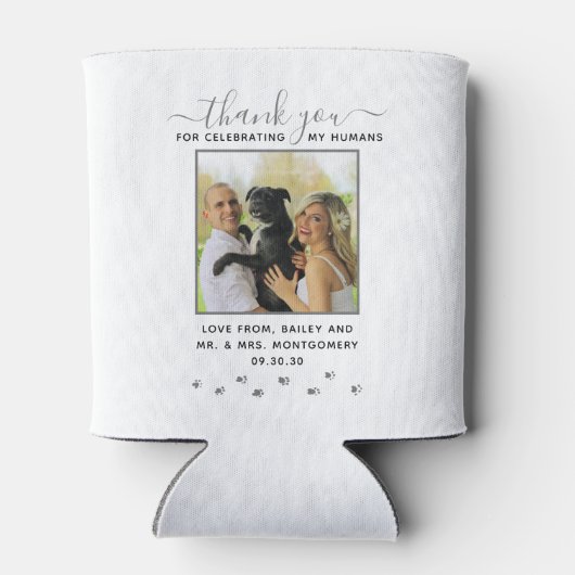 可愛パーソナライズされたいペット結婚の写真ありがとう 缶クーラー (裏面)