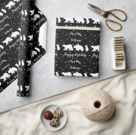 可愛パーソナライズされたいホッキョクグマ家族ブラック ラッピングペーパー