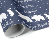 可愛パーソナライズされたいホッキョクグマ家族ブルー ラッピングペーパー (ロールコーナー)