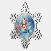可愛パーソナライズされたいマーメイド海フォトウォーターカラー スノーフレークピューターオーナメント (右)