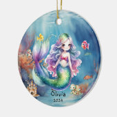 可愛パーソナライズされたいマーメイド海フォトウォーターカラー セラミックオーナメント (左)