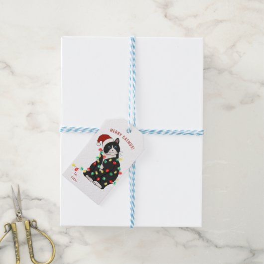 可愛パーソナライズされたいメリー猫マスおもしろいクリスマス ギフトタグ (より糸付き)