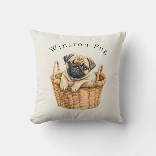 可愛パーソナライズされたいモダンペットのパグ クッション (正面)