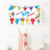 可愛パーソナライズされたいモンスター誕生日バッシュ旗 横断幕 (インサイチュ)