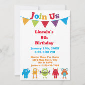 可愛パーソナライズされたいモンスター誕生日招待状 招待状 (裏面)