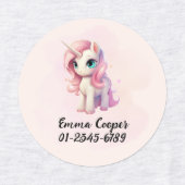 可愛パーソナライズされたいユニコーン，名前，電話番号 ラベル (デザイン1)