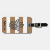 可愛パーソナライズされたいラッキーなハムサの手ストライプ型 ラゲッジタグ (正面横)