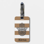 可愛パーソナライズされたいラッキーなハムサの手ストライプ型 ラゲッジタグ (裏面縦)