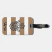 可愛パーソナライズされたいラッキーなハムサの手ストライプ型 ラゲッジタグ (裏面横)
