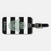 可愛パーソナライズされたいラッキーなハムサの手ストライプ型 ラゲッジタグ (正面横)