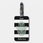 可愛パーソナライズされたいラッキーなハムサの手ストライプ型 ラゲッジタグ (裏面縦)