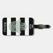 可愛パーソナライズされたいラッキーなハムサの手ストライプ型 ラゲッジタグ (裏面横)