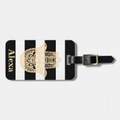 可愛パーソナライズされたいラッキーなハムサの手ストライプ型 ラゲッジタグ (正面横)